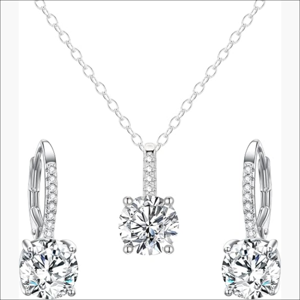 925 Sterling Silver Sparkly Round Cut White Cz Hypoallergenic Necklace Earrings